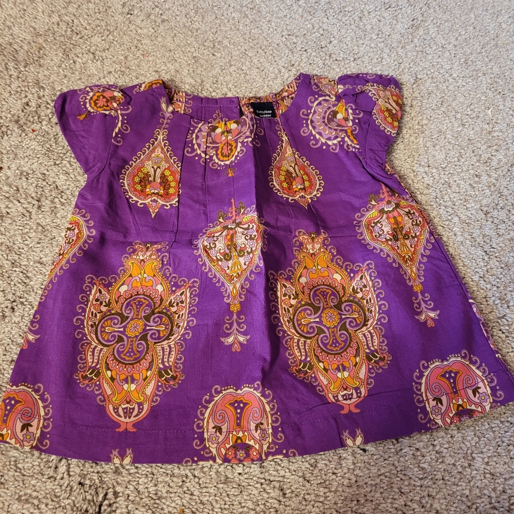 Gap Toddler Top 12-18 Months Purple Paisley Print Back Buttons